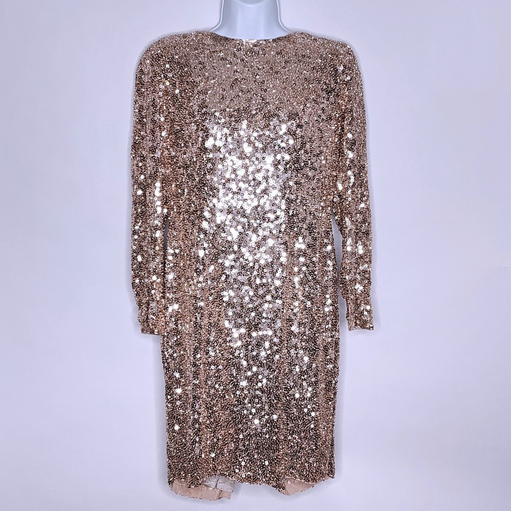 Vintage Oleg Cassini Black Tie Sequin Cowl Drape Back Sequin Dress Sz. 8/10